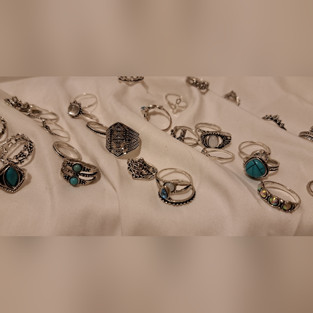 Turquoise and Silver Bohemian Ring Collection